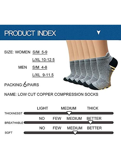 Copper Compression Socks Women and Men - Circulation Arch Support Plantar Fasciitis Ankle Socks For Athletic & Running