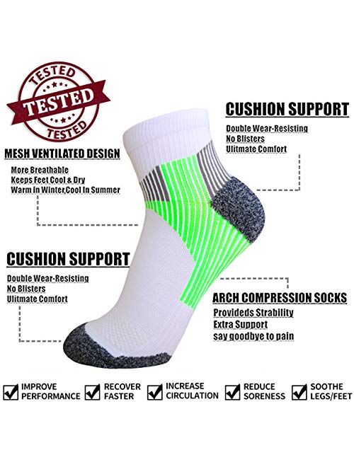 Compression Socks Plantar Fasciitis Sock for Women & Men, Arch Support Ankle Low Cut Running Sports Flight Travel Nurses