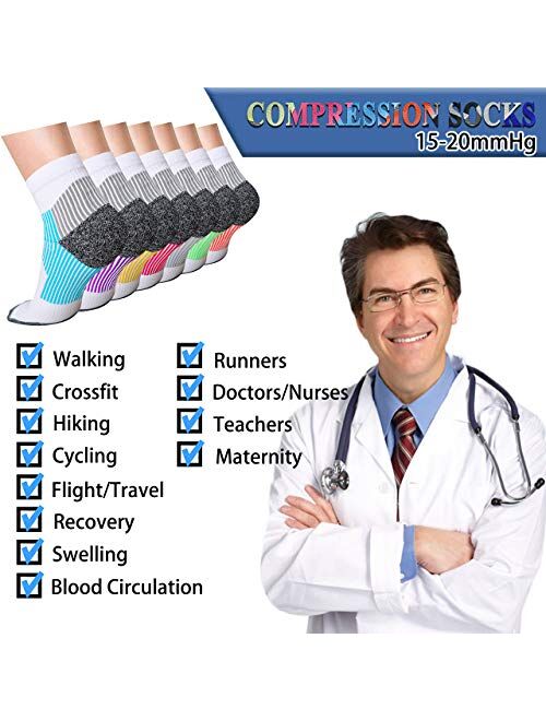 Compression Socks Plantar Fasciitis Sock for Women & Men, Arch Support Ankle Low Cut Running Sports Flight Travel Nurses