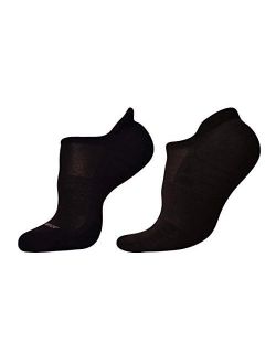 Woolrior Merino Anti-Blister Running Socks for Men, Cushion, No Show, Arrow Arch Support, Chorine Free Organic Merino Wool (Black, Large)