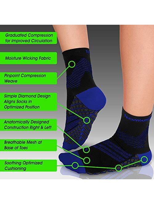 TechWare Pro Plantar Fasciitis Socks – Therapy Grade Cushion Ankle Compression Socks Women & for Men. Nano Socks Ankle Brace with Foot Arch Support