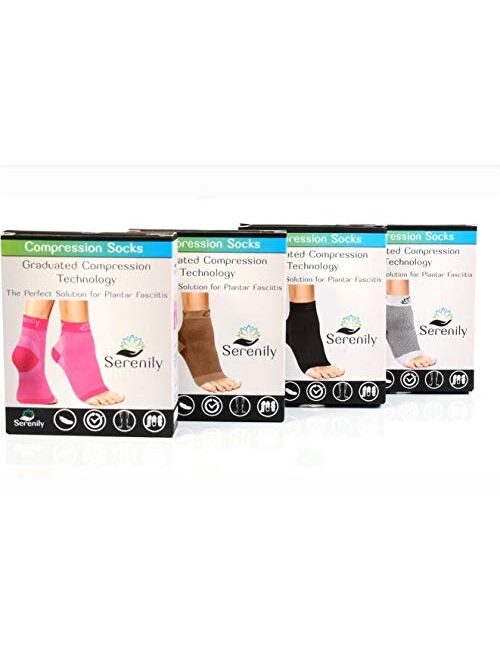 Serenily Plantar Fasciitis Socks - Toeless Socks, Arch support socks for Foot Pain Relief & Plantar Fasciitis. Ankle Compression Socks for Achilles Tendinitis. Foot Sleev