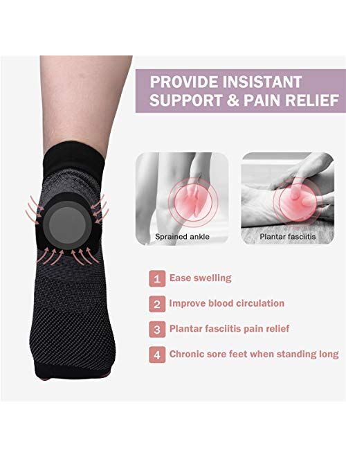 Fondenn Plantar Fasciitis Socks (2 Pairs), Compression Foot Sleeves with Heel Arch & Ankle Support, Foot Care Compression Sleeve for Men & Women