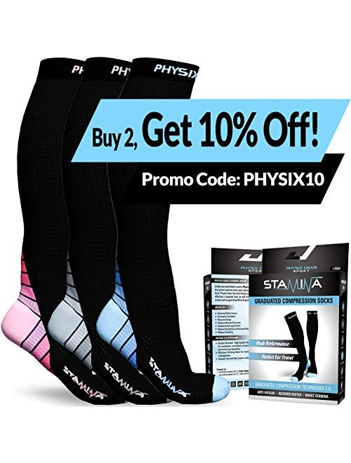 Physix Gear Sport Compression Socks for Men & Women 20-30 mmHg - Athletic Fit (1 Pair)