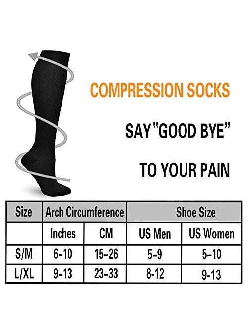 6 Pairs Compression Socks for Men and Women 20-30 mmHg Nursing Athletic Travel Flight Socks Shin Splints Knee High