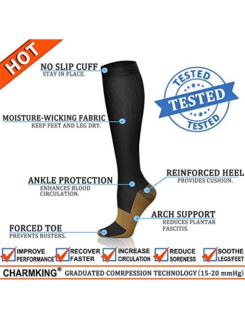Copper Compression Socks(8 Pairs) for Men & Women 15-20 mmHg is Best Athletic & Daily for Running Flight Travel Climbing