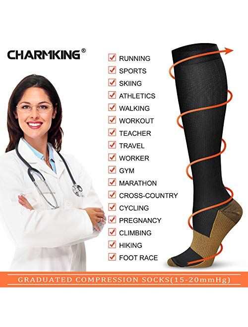 Copper Compression Socks(8 Pairs) for Men & Women 15-20 mmHg is Best Athletic & Daily for Running Flight Travel Climbing