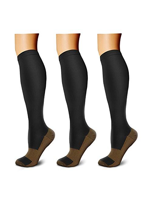 Copper Compression Socks (3 Pairs) 15-20 mmHg Circulation is Best Athletic & Daily for Men & Women, Running, Climbing