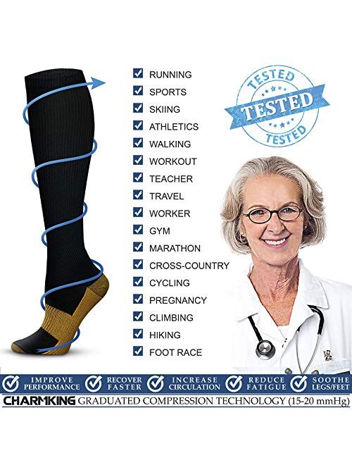 Copper Compression Socks (3 Pairs) 15-20 mmHg Circulation is Best Athletic & Daily for Men & Women, Running, Climbing