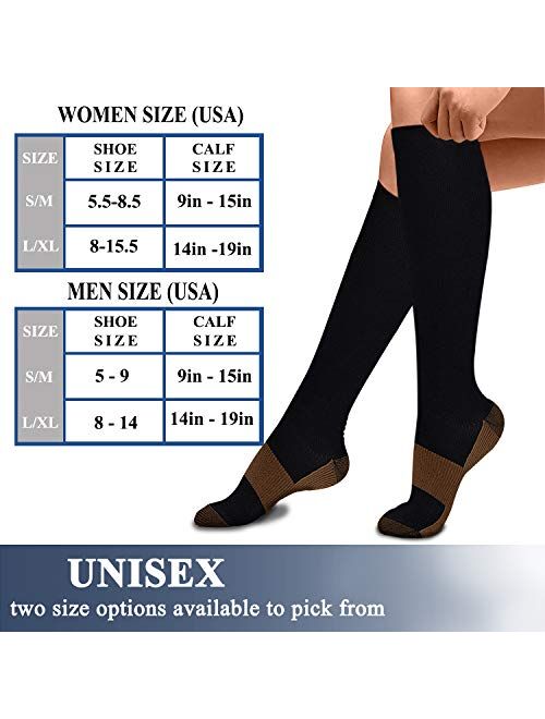 Copper Compression Socks (3 Pairs) 15-20 mmHg Circulation is Best Athletic & Daily for Men & Women, Running, Climbing