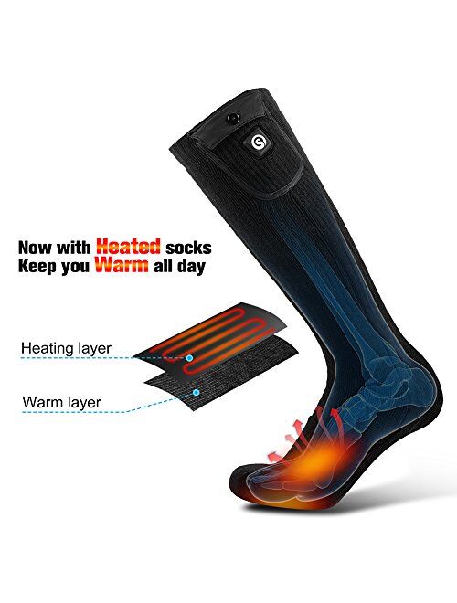 SAVIOR HEAT Upgraded Heated Socks for Men Women, Rechargeable Electric Battery Powered Heating Socks with Temperature Controller Winter Thermal Camping Foot Warmer for Cy