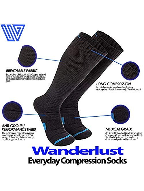 Wanderlust Everyday Use Compression Socks - Support Stockings for Men & Women