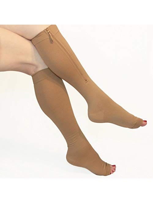Compression Socks Zipper 20-30mmHg Knee-high, Open Toe(Pack of 1 Pair) X-Large