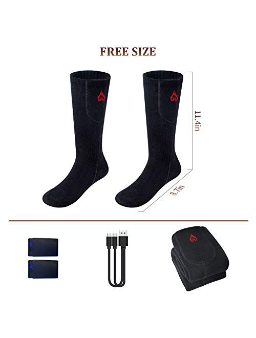 2020 Upgraded Electric Heated Socks,2 Pieces Heating Element 3400mAh Battery Rechargeable Heat Socks for Men Women,3 Heating Temperature Settings for Cold Winter,Hunting 
