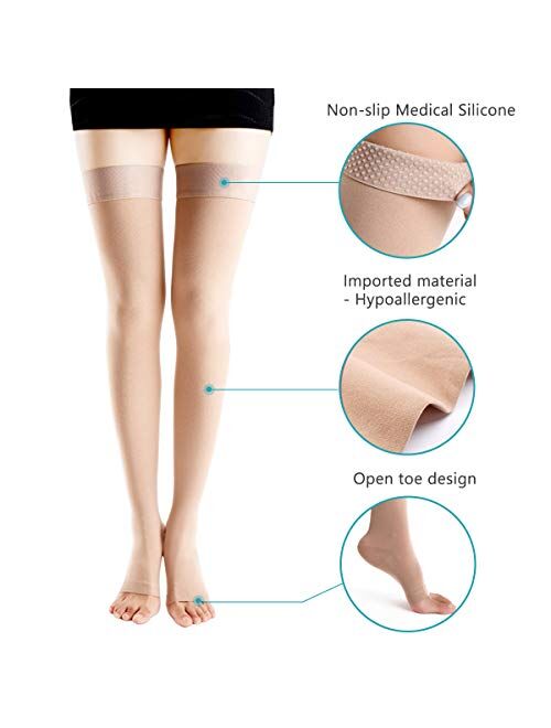Thigh High Compression Stockings 20-30 mmHg Open Toe Stay Up Band Varicose Vein