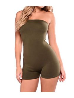 do.Cross Women's Sexy Strapless Bandeau Romper Jumpsuit Short Pants Bodysuits Clubwear Solid Color Sleeveless Catsuit