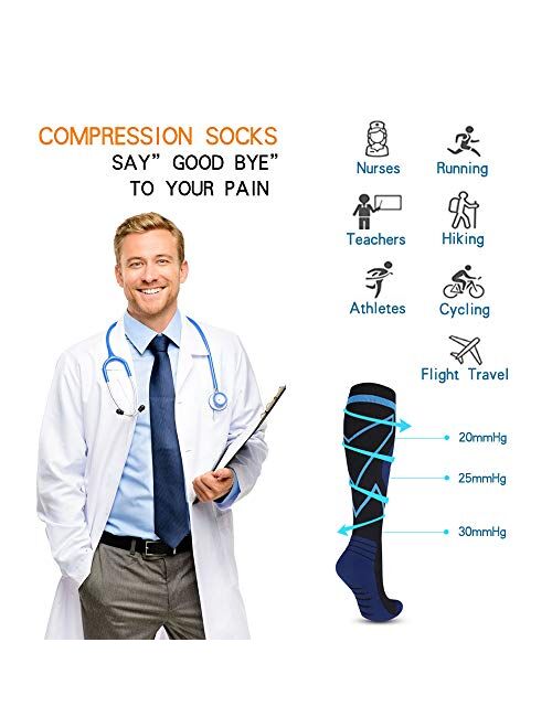Tempusort Nursing Compression Stocking Medical Athletic Socks Women Ladies 20-30 mmHg Knee Length Edema Diabetic Varicose Veins Running Stockings Circulation Cushioned Sp