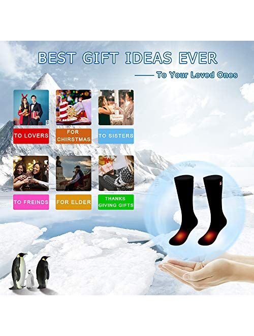 QILOVE Electric Heated Socks with 3.7V Rechargeable Battery Pack-3 Heating Sets Foot Warmers Gifts for Men Women