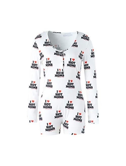 Comulish Women Sexy Butt Button Back Flap Jumpsuit Pajamas V Neck Long Sleeve One Piece Bodycon Rompers Onesies