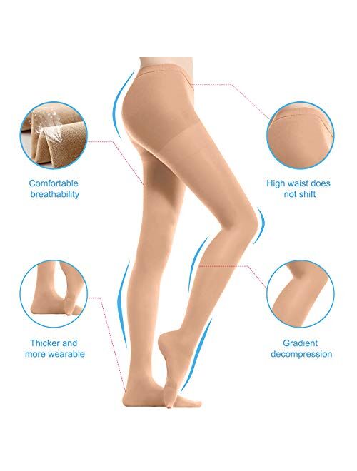 Opaque Compression Pantyhose Stockings 20-30mmHg Closed Toe Support Pantyhose for Women Help Relieve Varicose Veins Edema Swelling Beige M