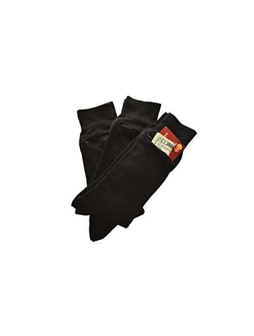Pocket Socks by Zip It Gear - Dress Socks - Men's (One Size Fits All), 3-Pack, Black