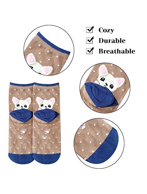 5 Pairs Womens Cute Animal Socks Dog Cat Fun Cotton Casual Crew Funny Socks