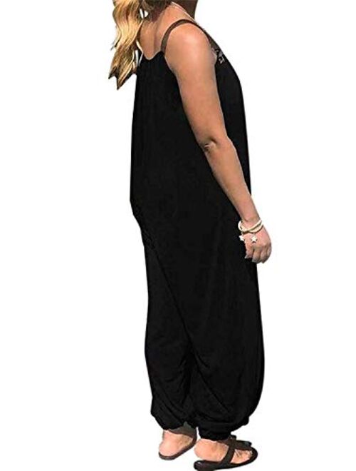 YAMENUSA Women Jumpsuits Rompers Sleeveless Casual Overall Harem Joggers Long Loose Pants Romper for Womens with Pockets
