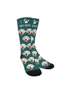 Custom Face Socks for Men and Women, I Love My Dog Cute Paw Animal Face Socks