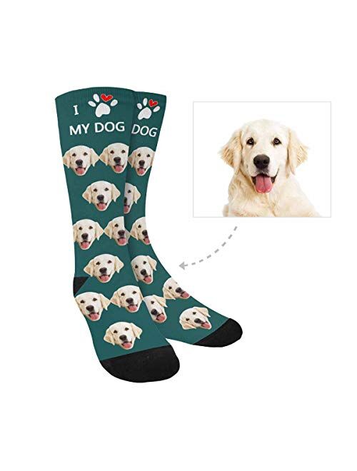 Custom Face Socks for Men and Women, I Love My Dog Cute Paw Animal Face Socks
