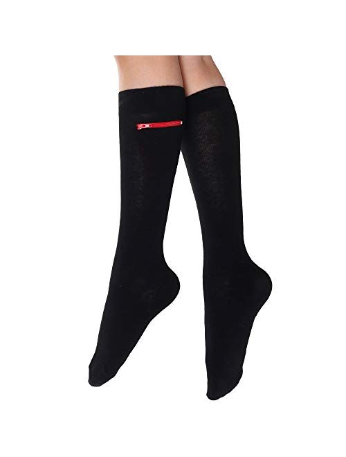 Swan Unisex Adult Crew Socks with Zipper Pocket (2-Pairs)