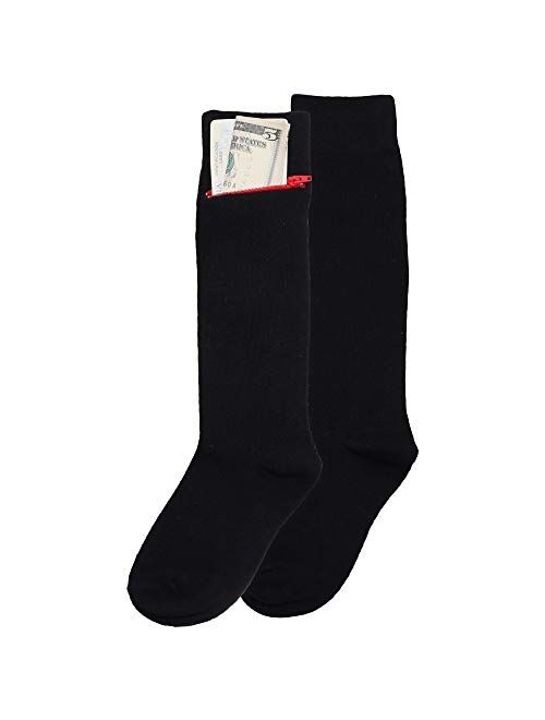 Swan Unisex Adult Crew Socks with Zipper Pocket (2-Pairs)