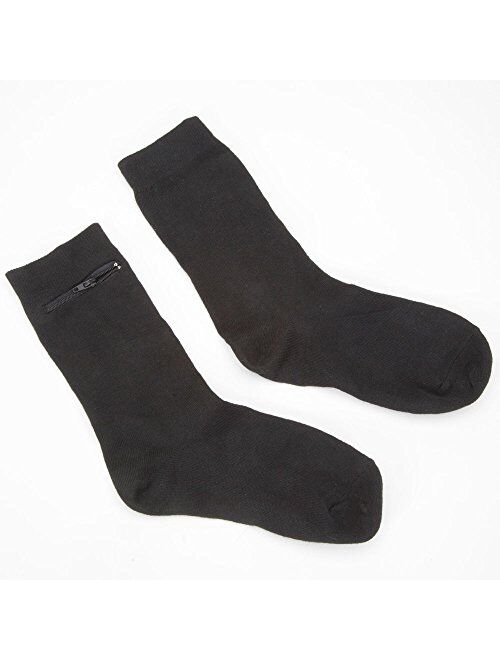 Black Dress Socks With Hidden Zipper Pocket-Cotton/Spandex Fits Men Sizes 7-12 2-pairs