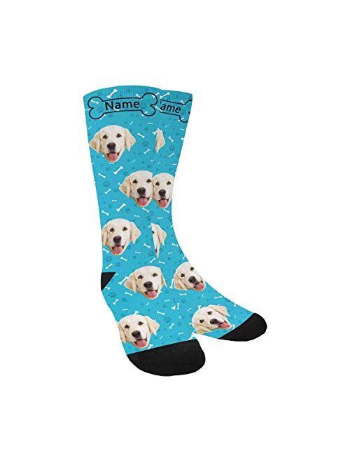 Custom Face Socks for Men and Women, Dog Paws and Bones Animal Face Socks Yellow