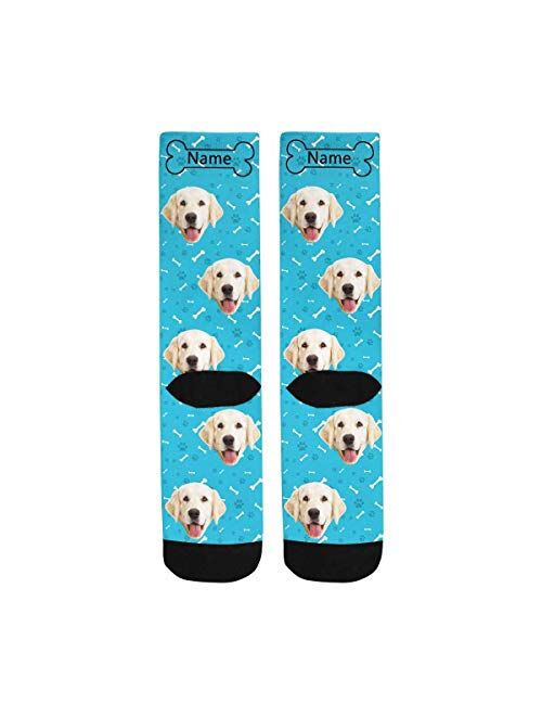 Custom Face Socks for Men and Women, Dog Paws and Bones Animal Face Socks Yellow