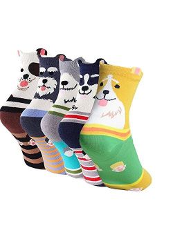 Womens Cat Dog Socks Cute Animal Cotton Ankle Sock Funny Colorful Novelty Sox Women Gift 5/10 Pairs