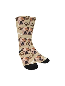 Personalized Your Face Photo Soft Socks for Men and Women 15.35 inch, Pet Dog Tracks Paws Bones