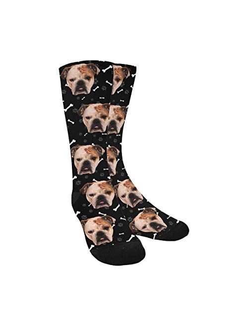 Personalized Your Face Photo Soft Socks for Men and Women 15.35 inch, Pet Dog Tracks Paws Bones