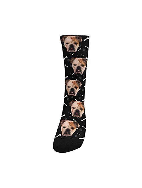 Personalized Your Face Photo Soft Socks for Men and Women 15.35 inch, Pet Dog Tracks Paws Bones