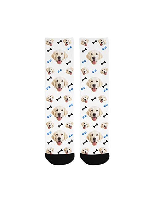 Custom Face Socks,Turn Your Photo Into 5 Different Faces with Hearts Valentines Crew Socks Unisex