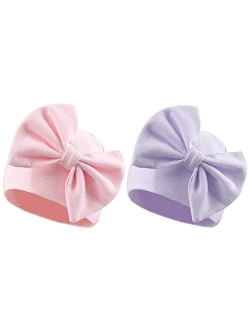 Newborn Baby Girl Hat Cotton Baby Bow Beanie Spring Infant Hats for Girls 0-6Months