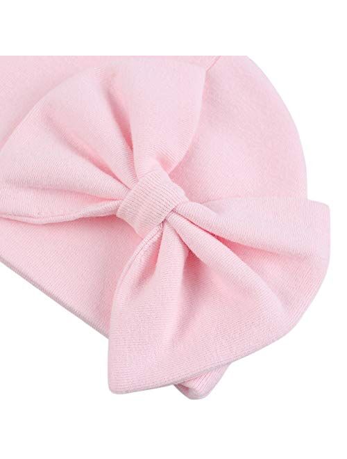 Newborn Baby Girl Hat Cotton Baby Bow Beanie Spring Infant Hats for Girls 0-6Months