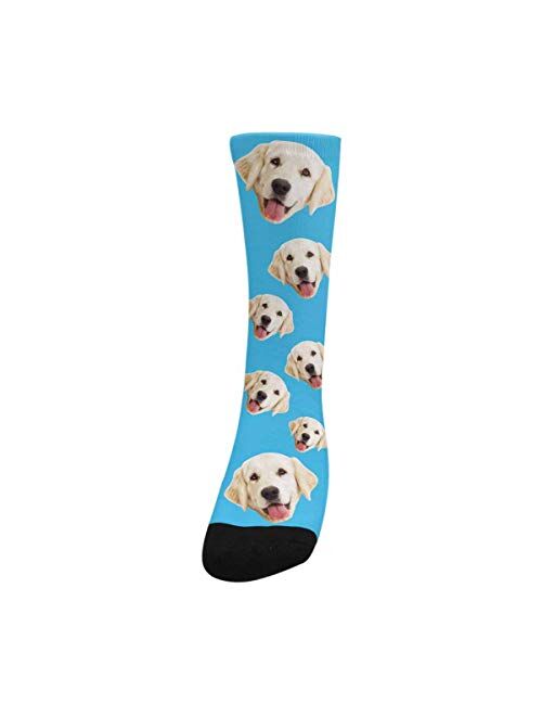 Personalized Face Socks Change Dog Face Size Pup Crew Socks Custom Photo Unisex Blue