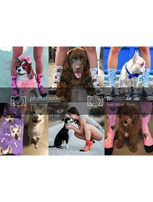 Personalized Face Socks Change Dog Face Size Pup Crew Socks Custom Photo Unisex Blue