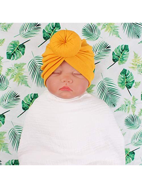 Baby Girl Turban Hat 5 Pieces Cotton Infant Girls Headwraps Toddler Hats 0-3 T