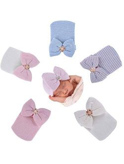 Gellwhu 5-Pack Newborn Baby Girl Bow Hats caps Beanies Hospital Infant hat Clothes Outfits