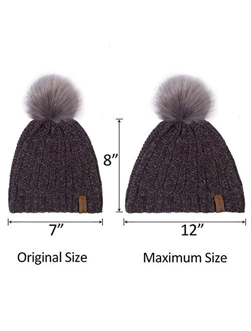 ViGrace Kids Winter Hat Chenille Warm Fleece Lined Pompom Hats Baby Beanie Cap for Girls Boys