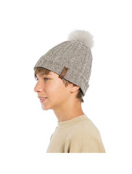 ViGrace Kids Winter Hat Chenille Warm Fleece Lined Pompom Hats Baby Beanie Cap for Girls Boys