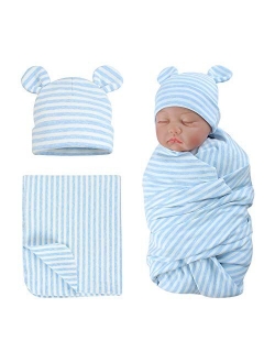 Original Cotton Newborn Beanies Striped Cute Baby Hat for Boys Girls Bear Ears Infant Beanie 2-Pack