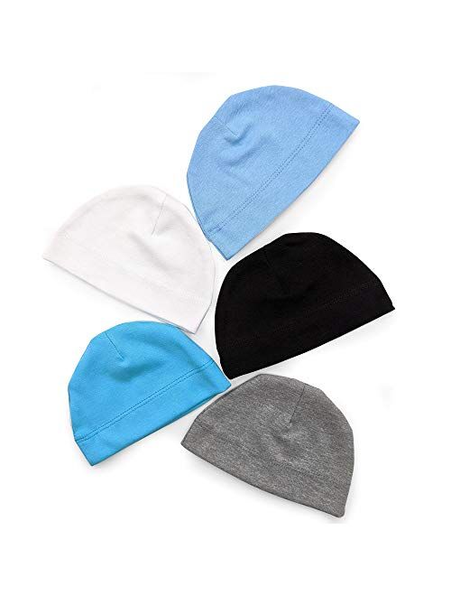 Betty Dain Jersey Knit 5 Piece Infant/Baby Cap, Set of 5 Soft Baby Beanies, Assorted Colors, 100% Cotton Stretch, Girls, Machine Washable, Grey/White/Black/Violet/Pink