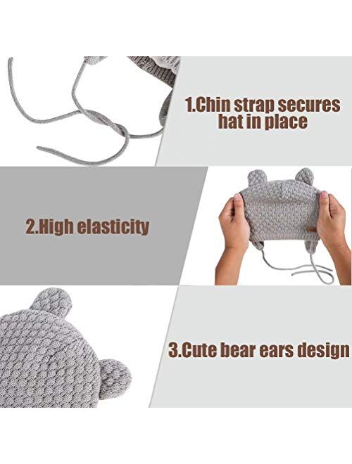 Winter Beanie Hat for Baby Kids Toddler Infant Newborn, Earflap Cute Warm Fleece Lind Knit Cap for Boys Girls (Gray)